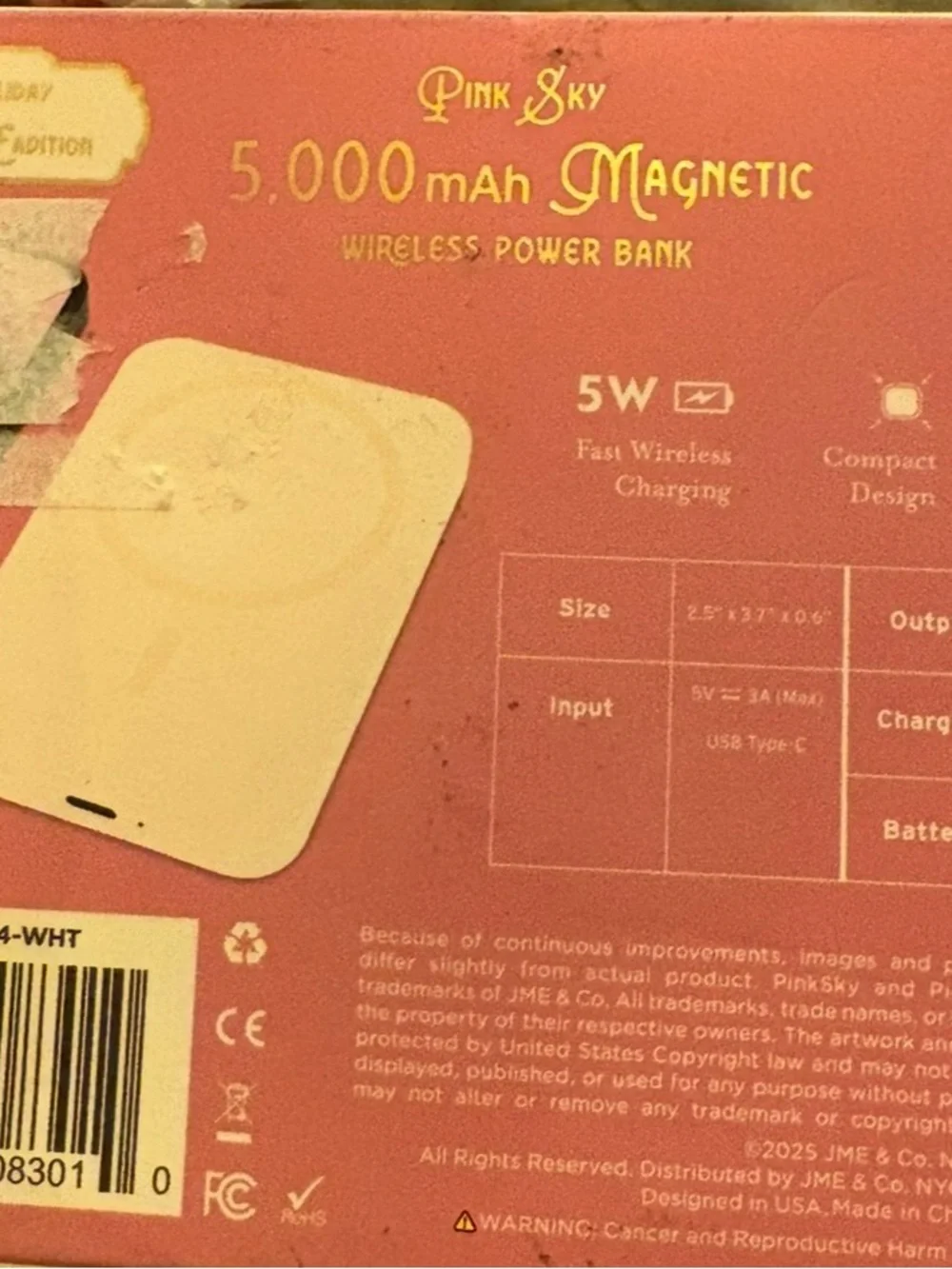 Pinky Sky, 5,000 mah magnetic wireless power bank.